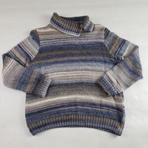 Skovhuus Wool Blend Sweater Womens Medium Blue Stripe Turtleneck Danish Pullover